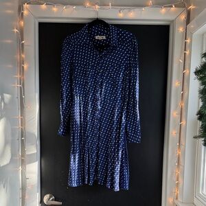 Boden Navy Long Sleeve Dress with White Dots